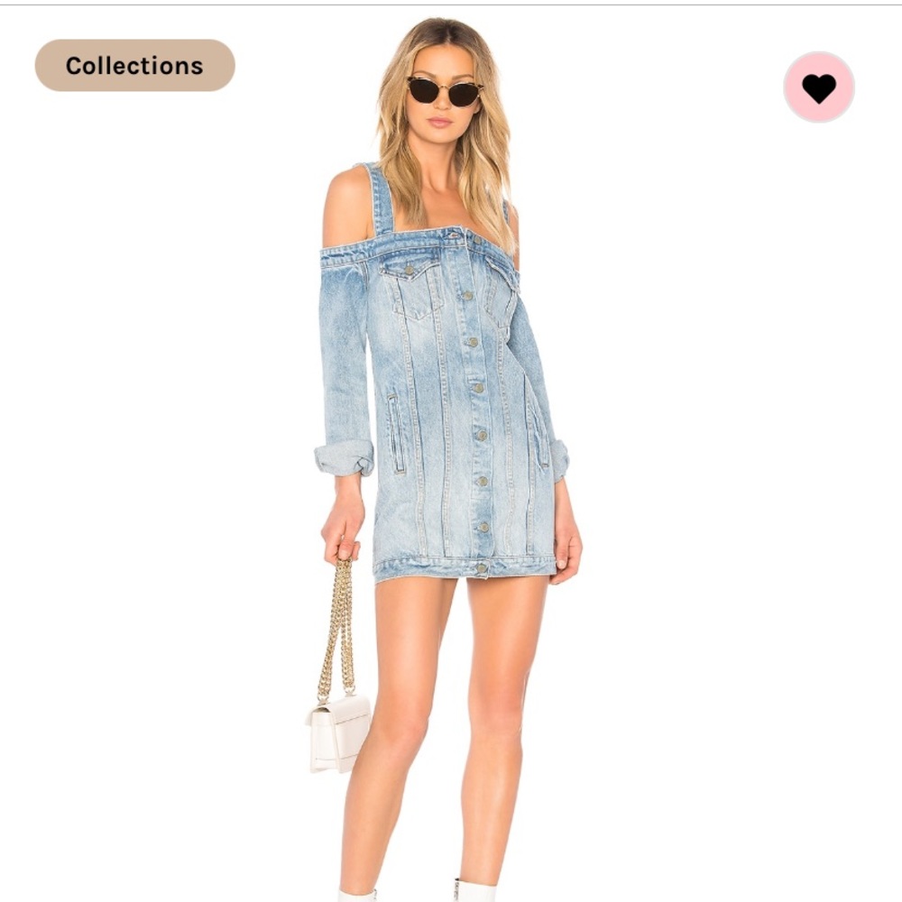 REVOLVE Light Blue Denim Off-Shoulder Mini Dress